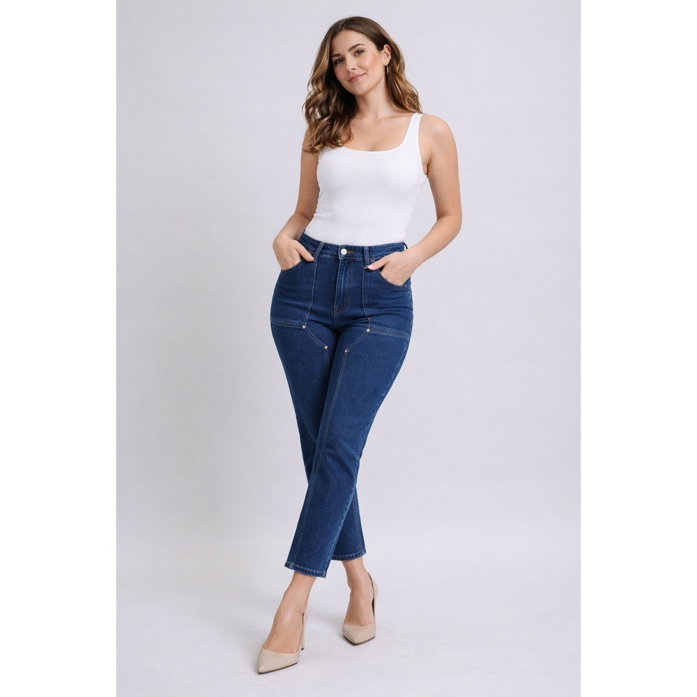 Judy Blue High Waist Straight Carpenter Jeans NWT Double‎ Knee Dark Indigo 31x31